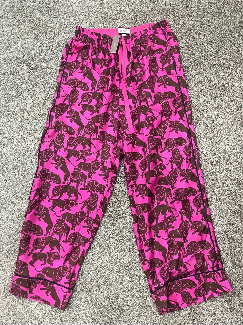 J. Crew Hot Pink and Brown Lion-Print Lounge Pants